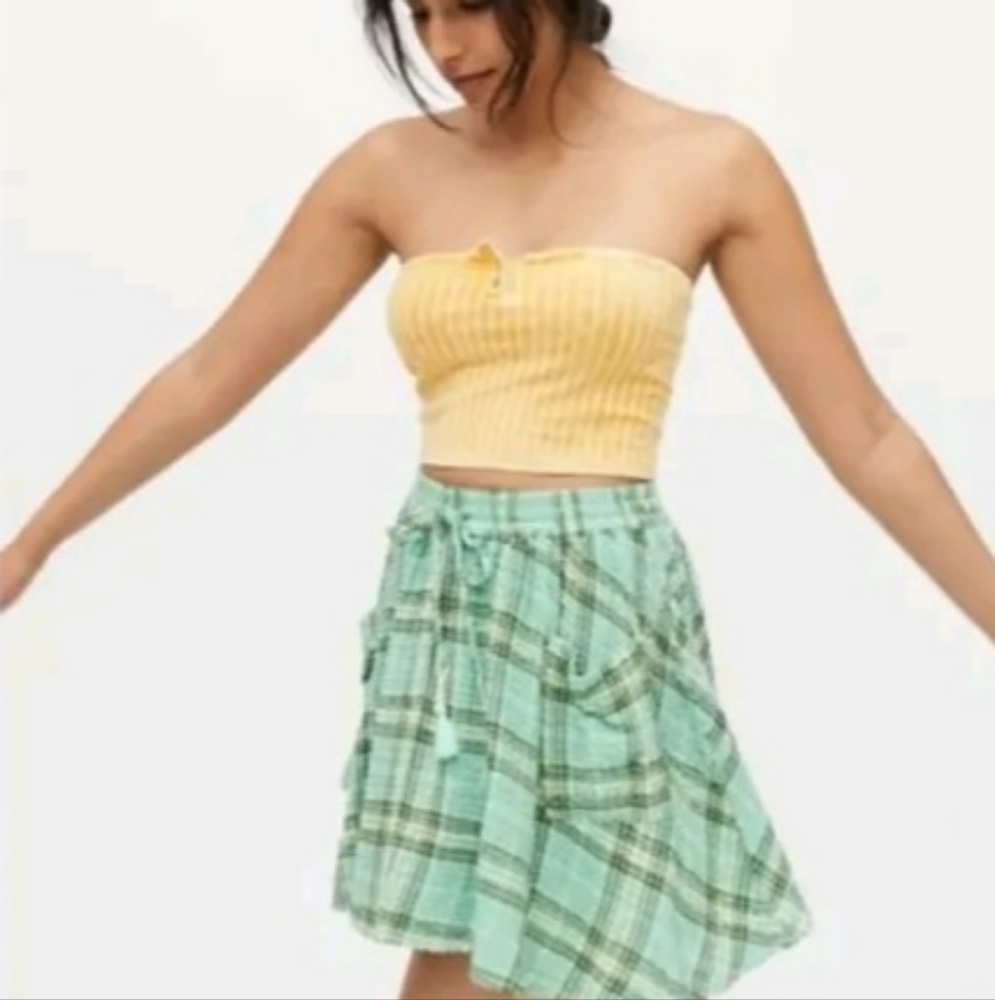 Urban Outfitters Green Plaid Drawstring Full Casual Skirt Medium NEW NWT